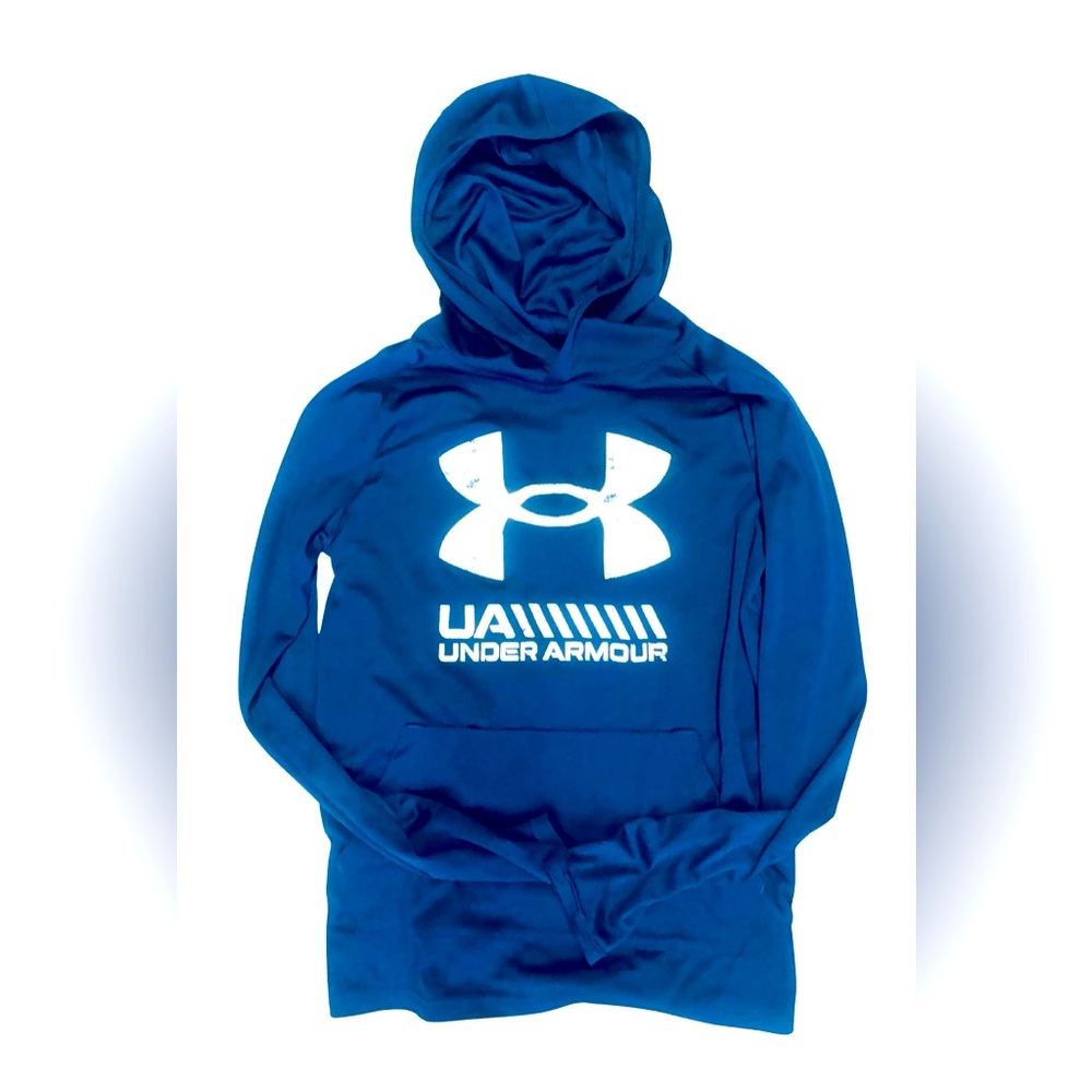 UNDER ARMOUR Navy Blue graphic logo long sleeve hoodie top NWOT